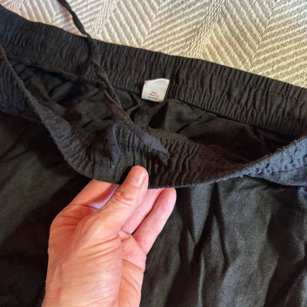 Old Navy Womens Black Linen Blend Wide Leg Drawstring Pants Large - Picture 3 of 9
